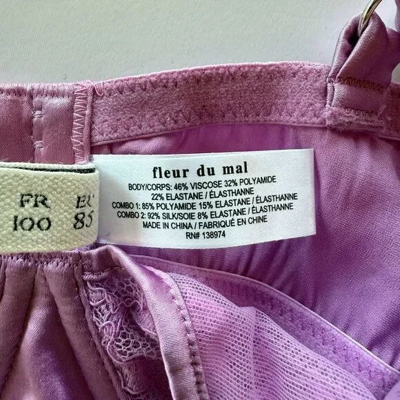 NWT Fleur du Mal Magnolia Lace Unlined Demi Bra in Lilac Purple Size 38F - Picture 13 of 14